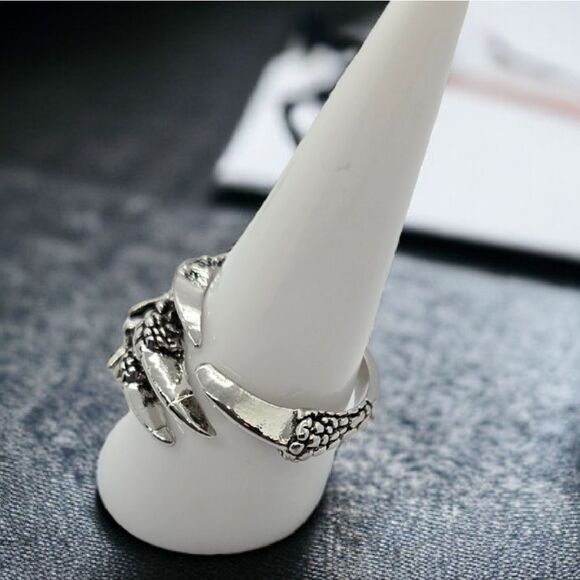 Dragon Claw of Nidhoggr Band Titanium Steel Adjustable Men's Ring Silver Jewelry - Picture 5 of 11